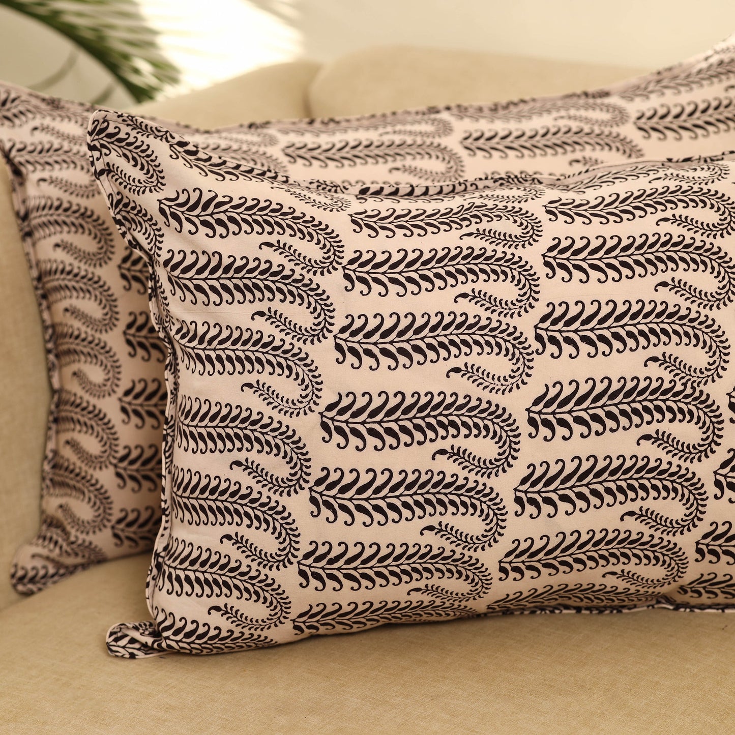Buy Set of 2 Beige Bagh Block Print Cotton Pillow Covers 