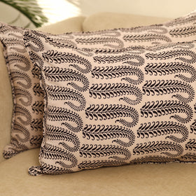 Buy Set of 2 Beige Bagh Block Print Cotton Pillow Covers 