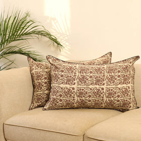 Buy Set of 2 Beige Bagru Block Print Cotton Pillow Covers