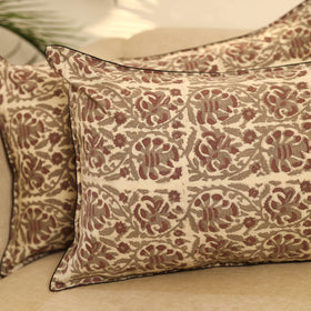 Buy Set of 2 Beige Bagru Block Print Cotton Pillow Covers