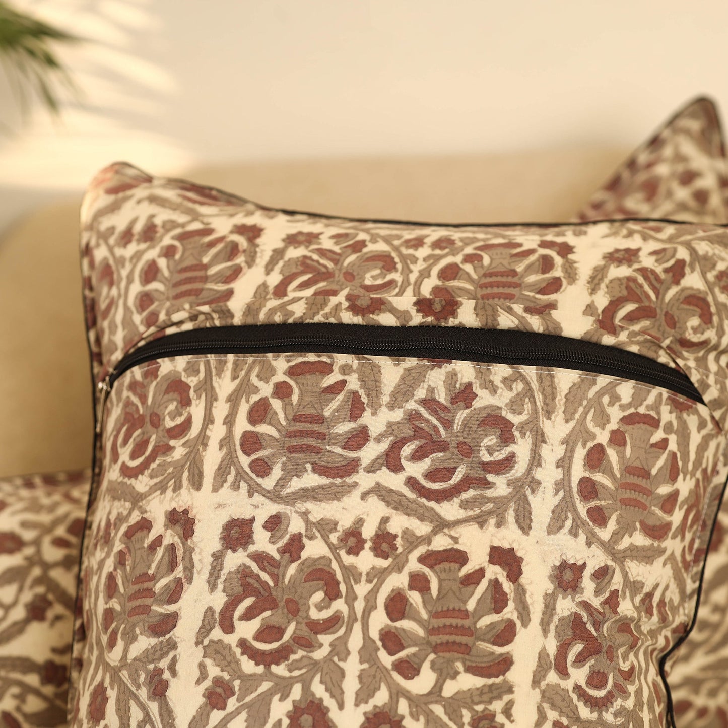 Buy Set of 2 Beige Bagru Block Print Cotton Pillow Covers