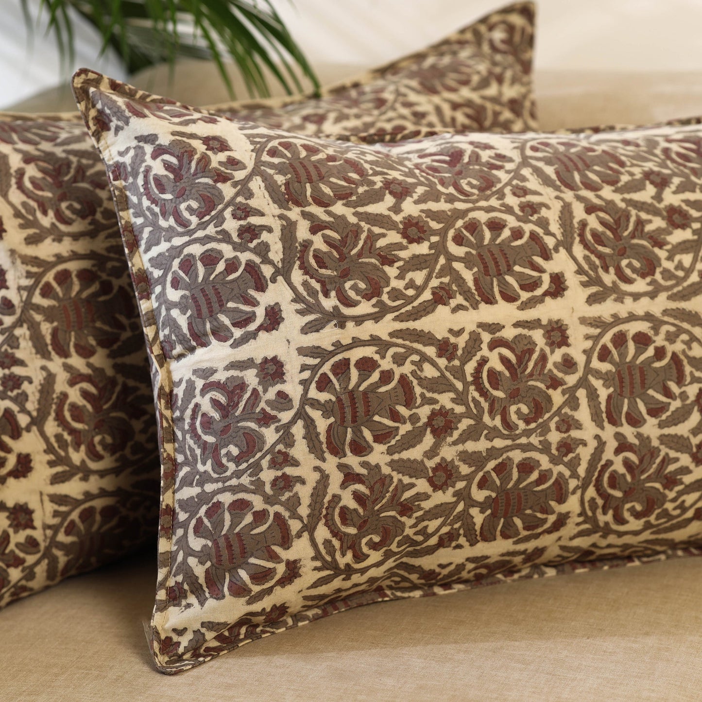 Buy Set of 2 Beige Bagru Block Print Cotton Pillow Covers