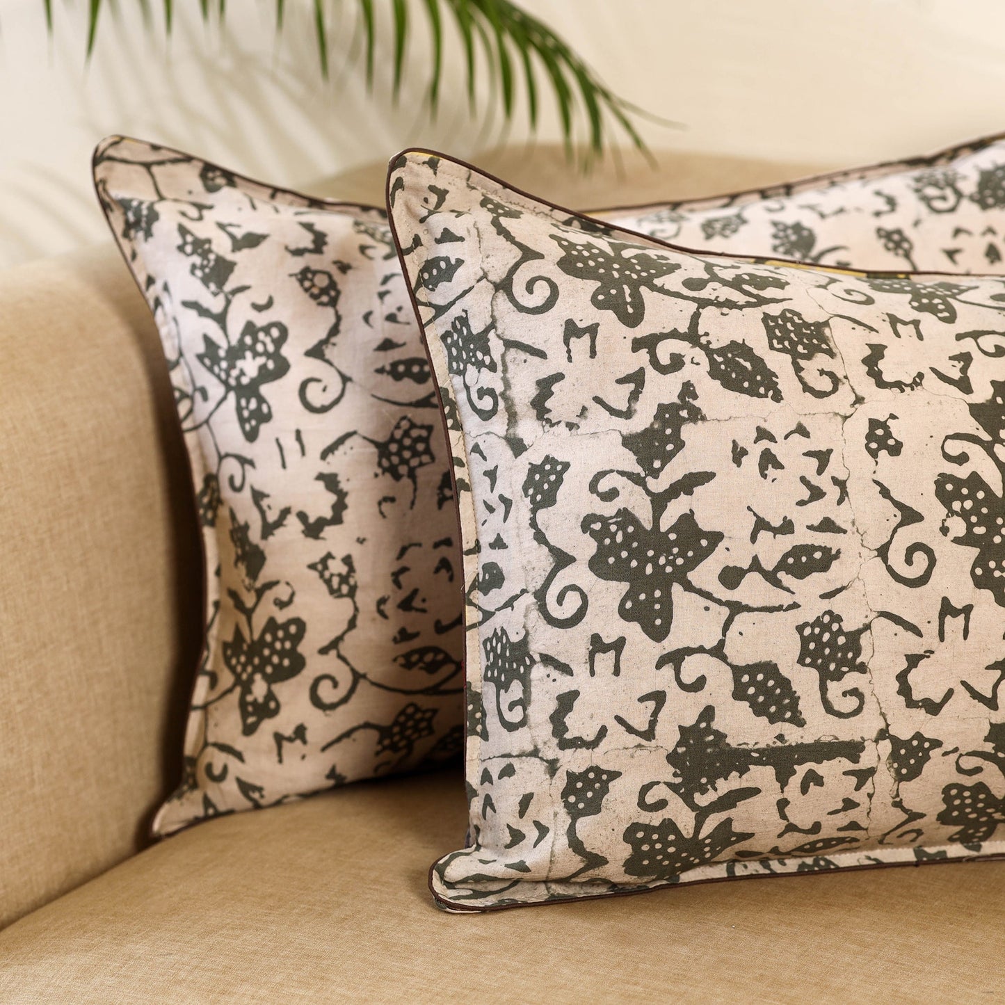 Beige - set of 2 hand batik cotton pillow covers 02