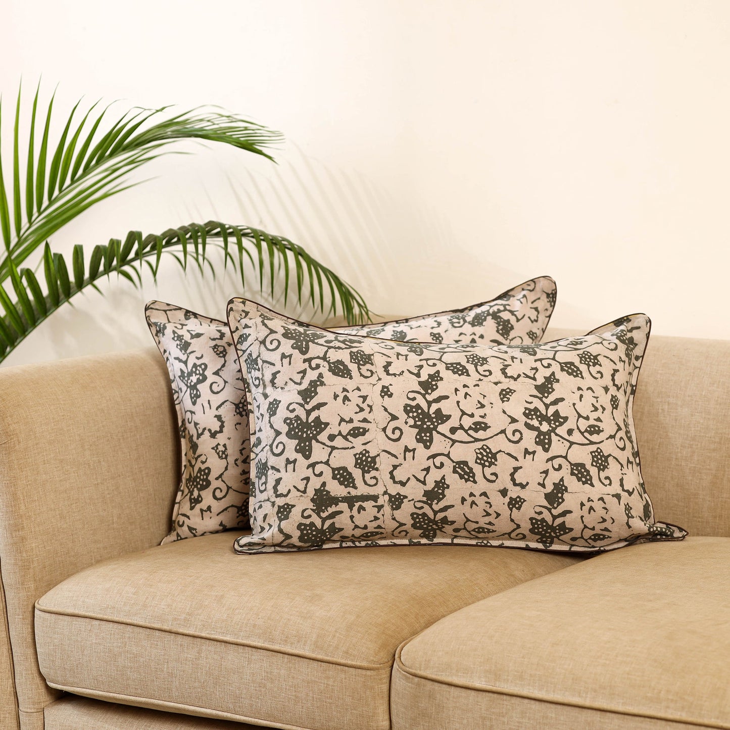 Beige - set of 2 hand batik cotton pillow covers 02