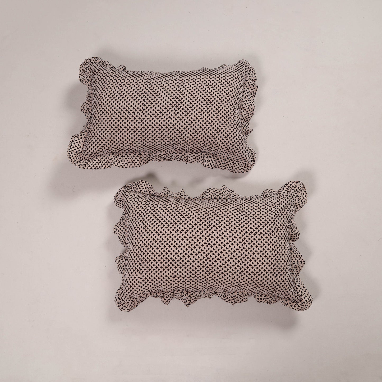 Beige - set of 2 handcrafted cotton frill pillow covers 19