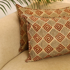 Buy Set of 2 Beige Kalamkari Block Print Cotton Pillow Covers
