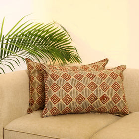 Buy Set of 2 Beige Kalamkari Block Print Cotton Pillow Covers