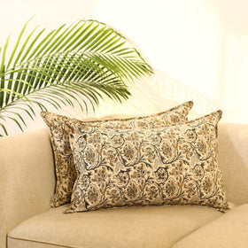 Buy Set of 2 Beige Kalamkari Block Print Cotton Pillow Covers