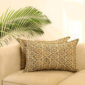 Buy Set of 2 Beige Kalamkari Block Print Cotton Pillow Covers