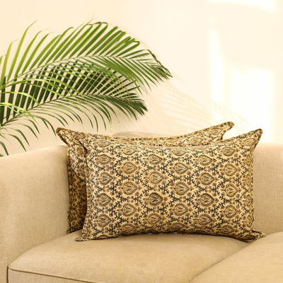 Buy Set of 2 Beige Kalamkari Block Print Cotton Pillow Covers