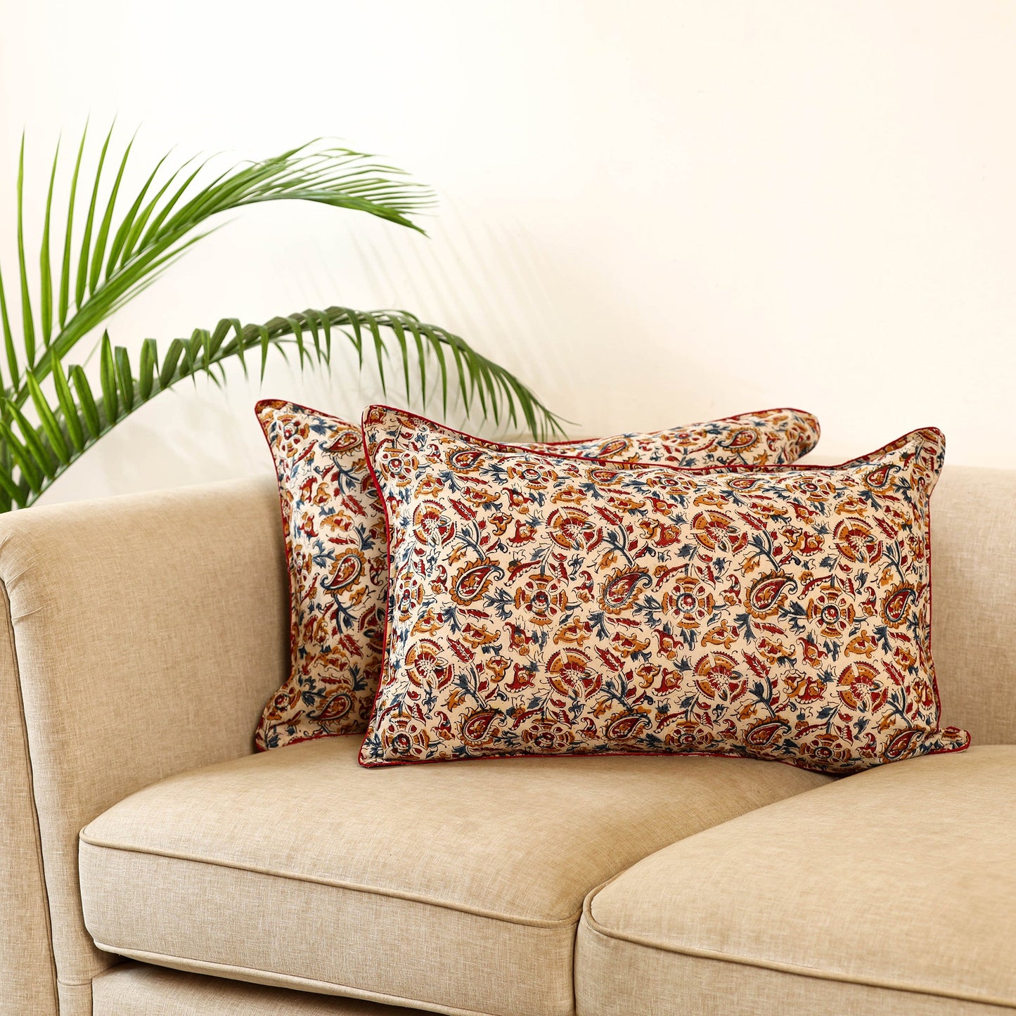 Buy Set of 2 Kalamkari Block Print Cotton Pillow Covers