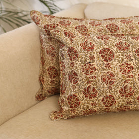 Buy Set of 2 Beige Kalamkari Block Print Cotton Pillow Covers