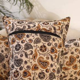 Buy Set of 2 Beige Kalamkari Block Print Cotton Pillow Covers
