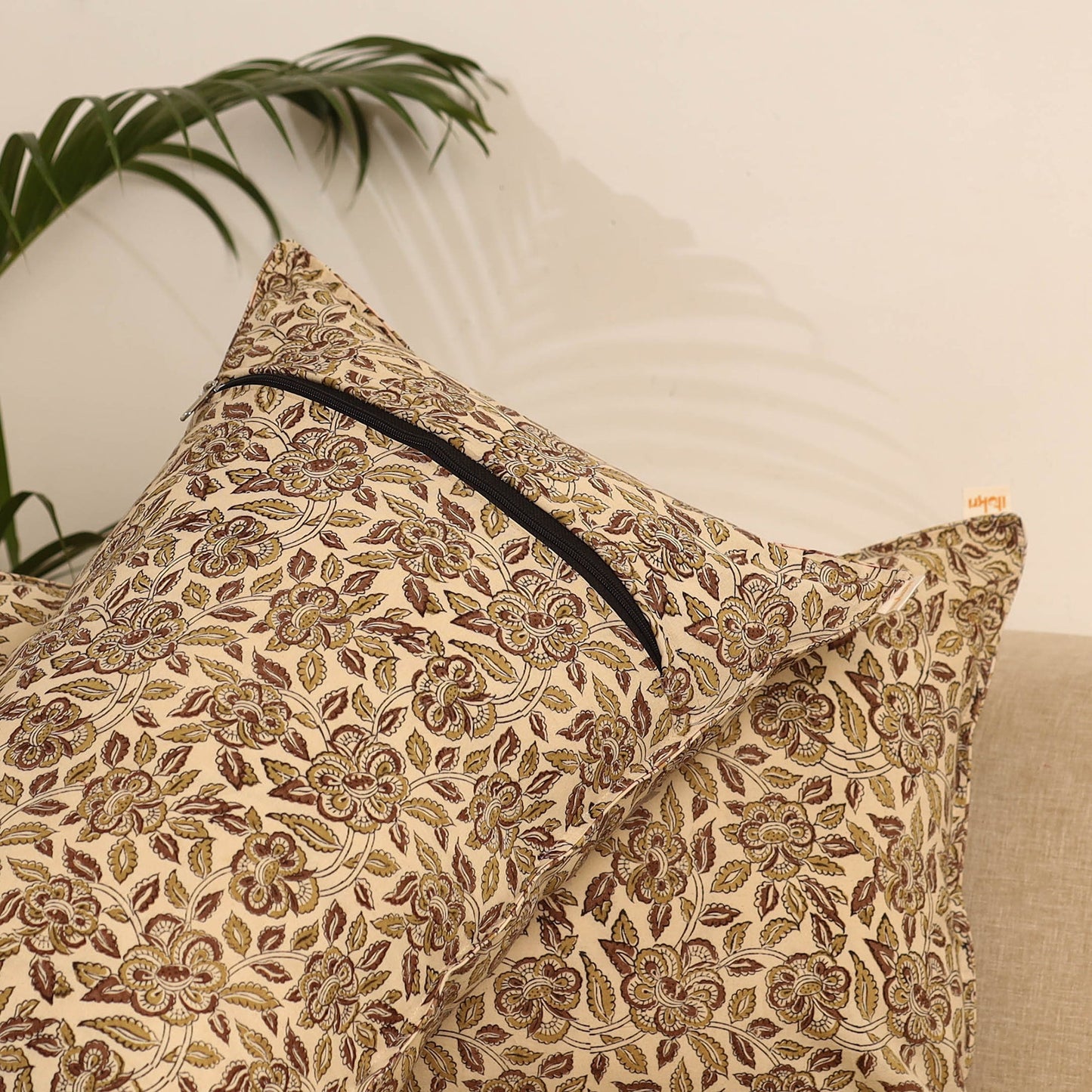 Beige - set of 2 kalamkari hand pillow covers 34