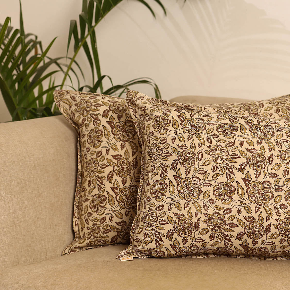 Beige - set of 2 kalamkari hand pillow covers 34