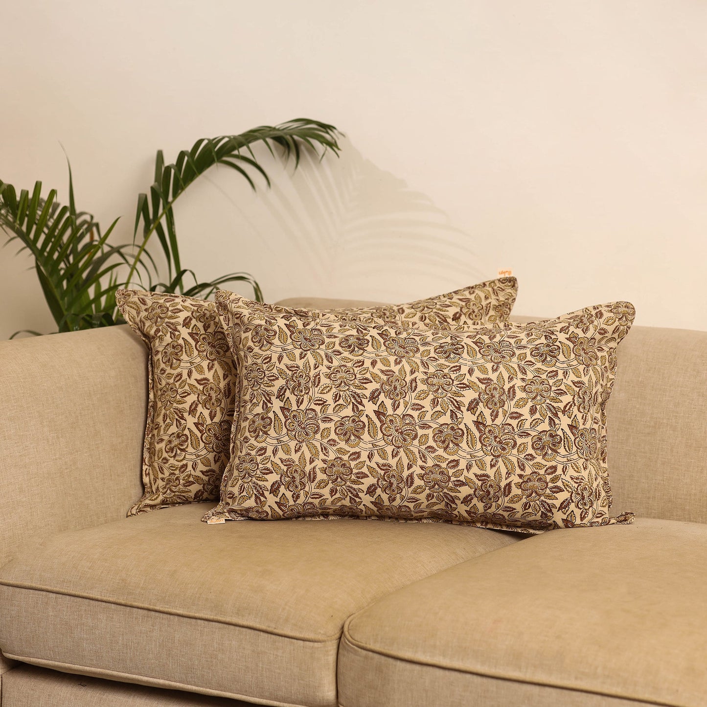 Beige - set of 2 kalamkari hand pillow covers 34