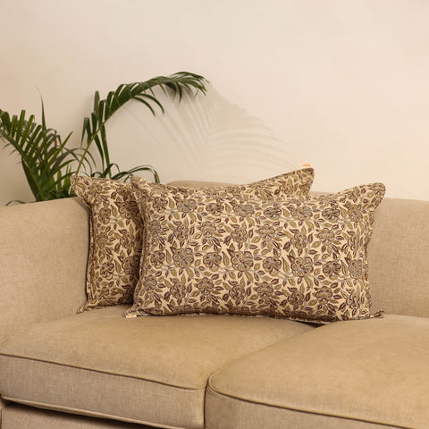 Beige - set of 2 kalamkari hand pillow covers 34