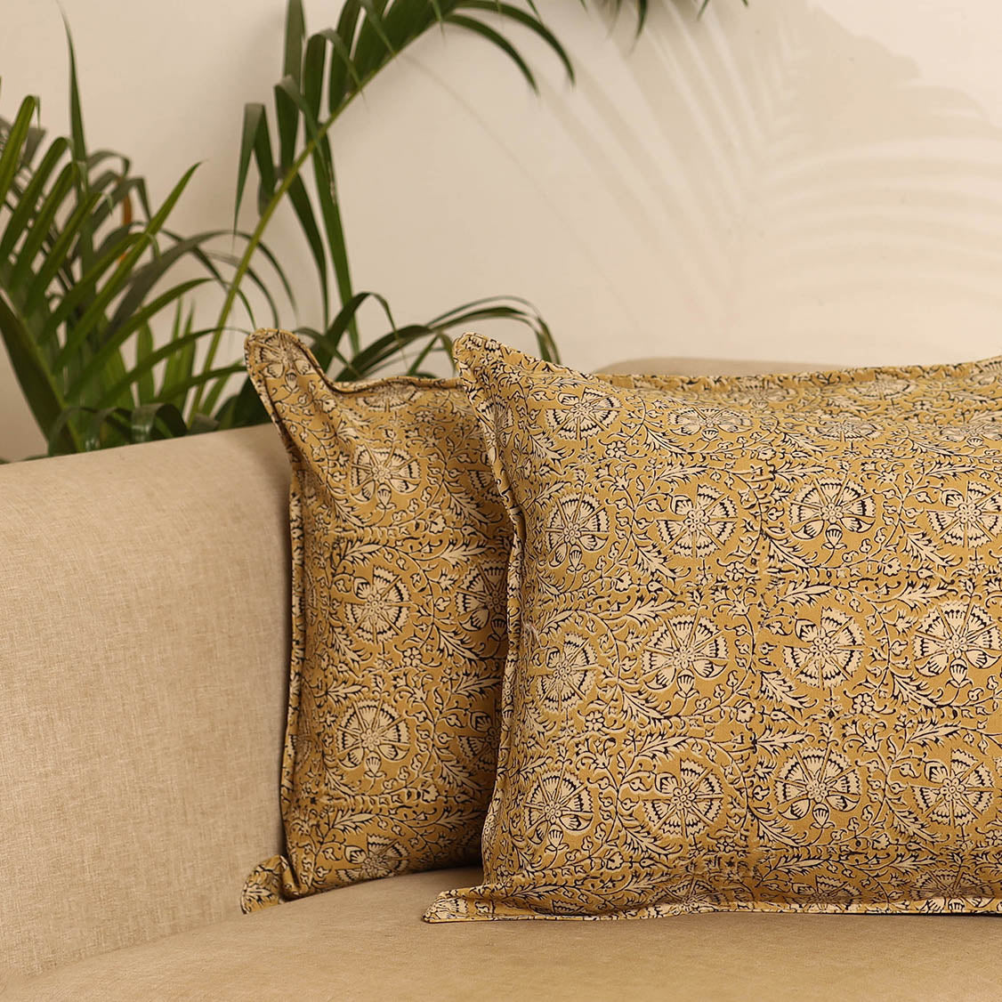Beige - set of 2 kalamkari hand pillow covers 40
