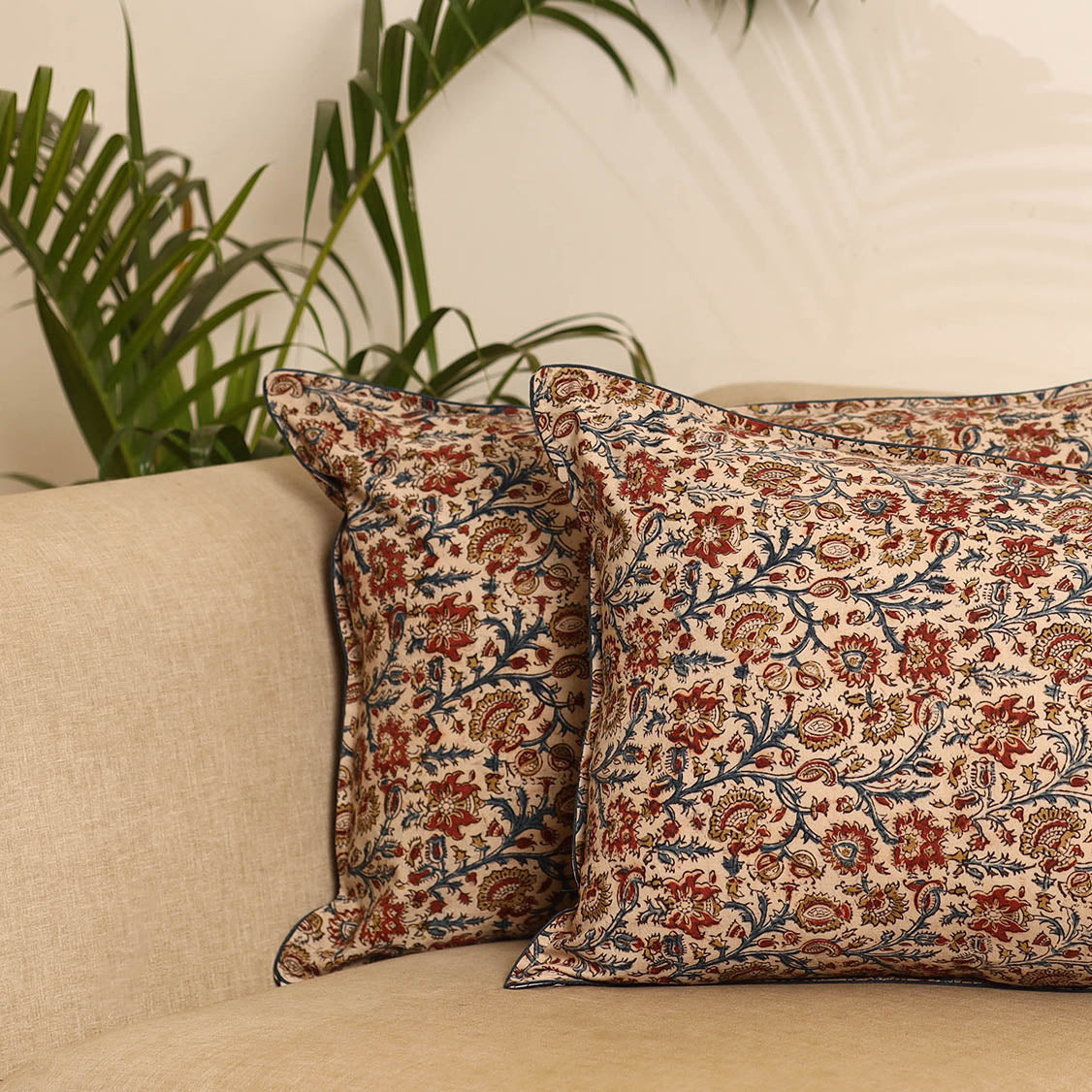 Beige - set of 2 kalamkari hand pillow covers 43