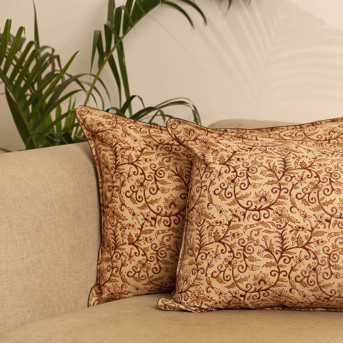 Beige - set of 2 kalamkari hand pillow covers 44