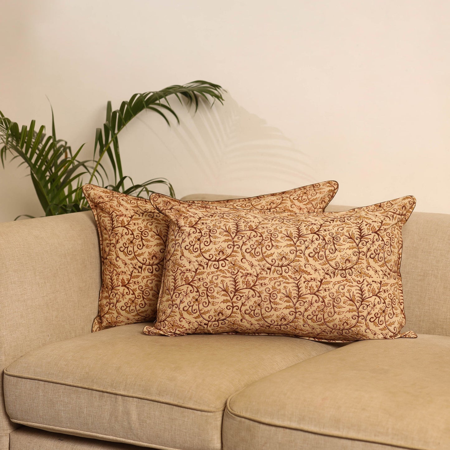 Beige - set of 2 kalamkari hand pillow covers 44