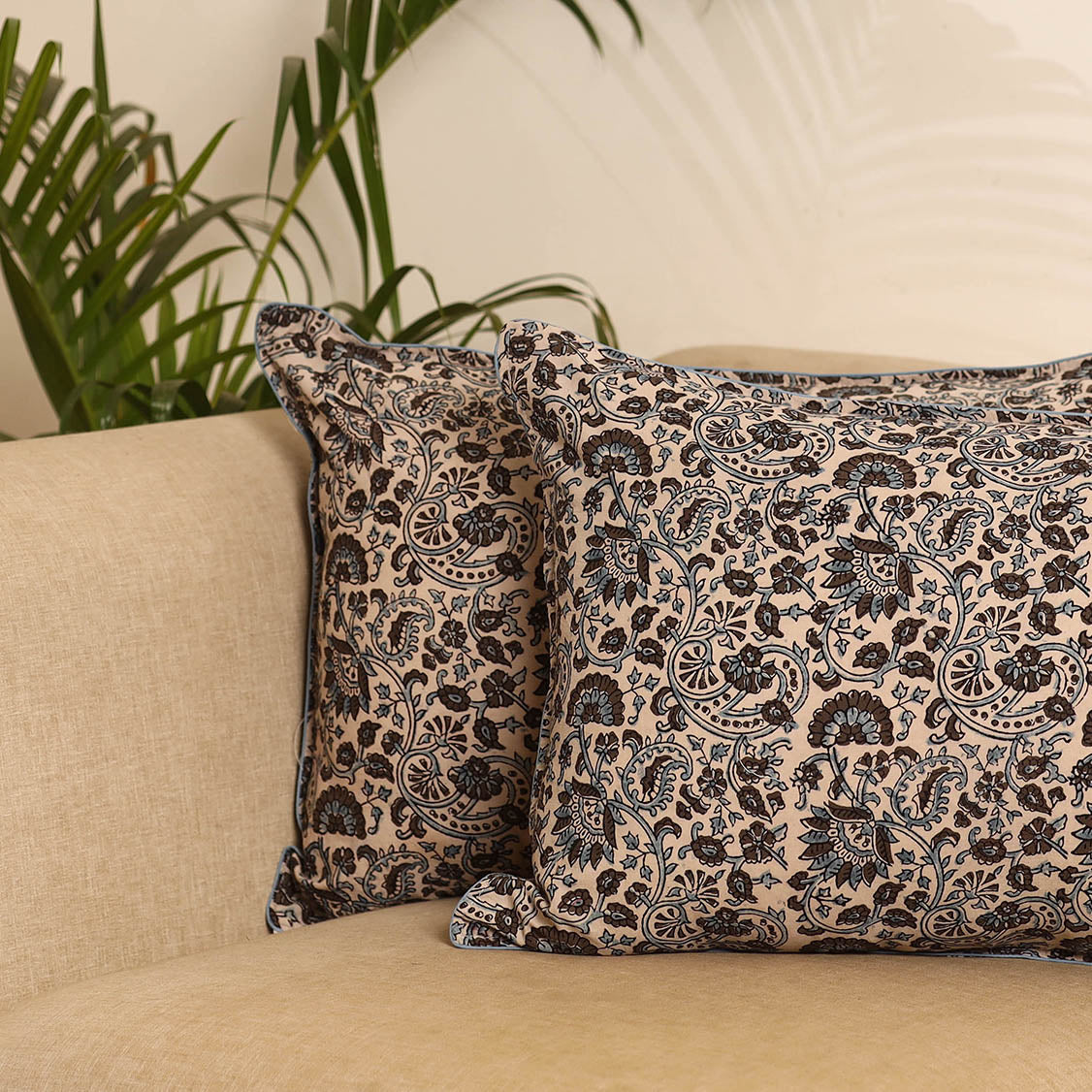 Beige - set of 2 kalamkari hand pillow covers 46