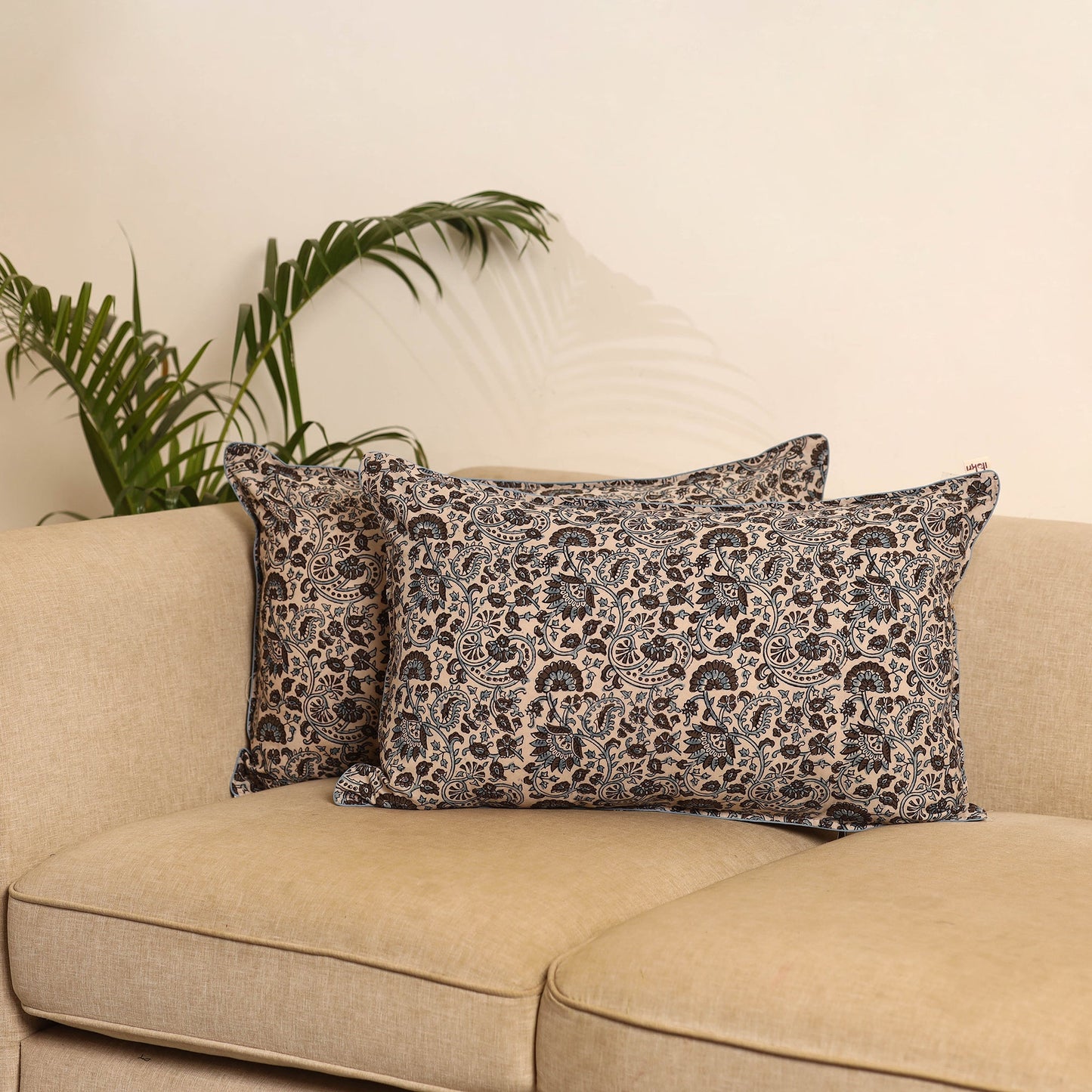 Beige - set of 2 kalamkari hand pillow covers 46