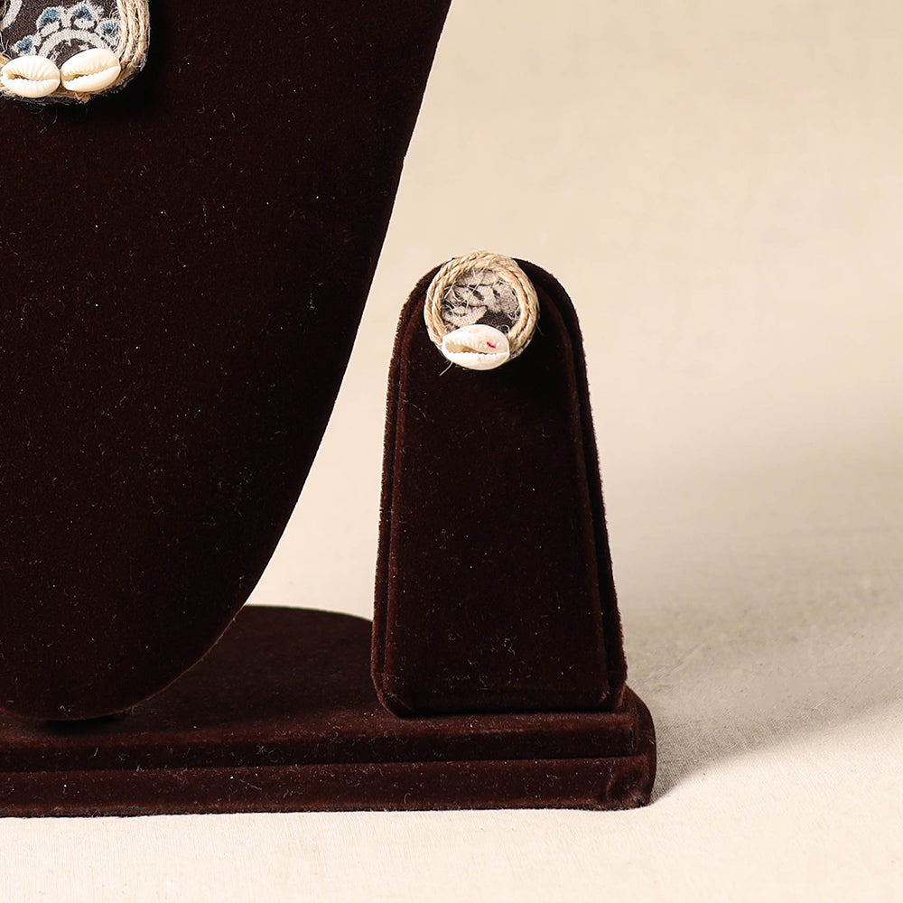 Beige - shell work fabart jute necklace set 45 - handcrafted