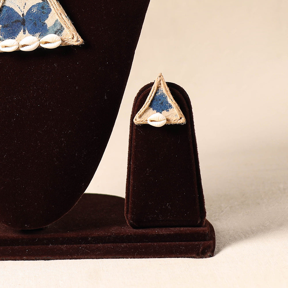 Beige Shell Work Fabart Jute Necklace Set