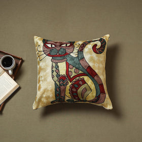 Beige - silk thread crewel hand embroidery cushion cover