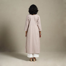 Beige Slub Cotton A-Line Plain Kurta with Hand Embroidery