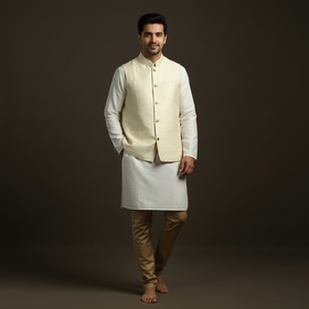 Slub silk men plain nehru jacket 03 - handcrafted