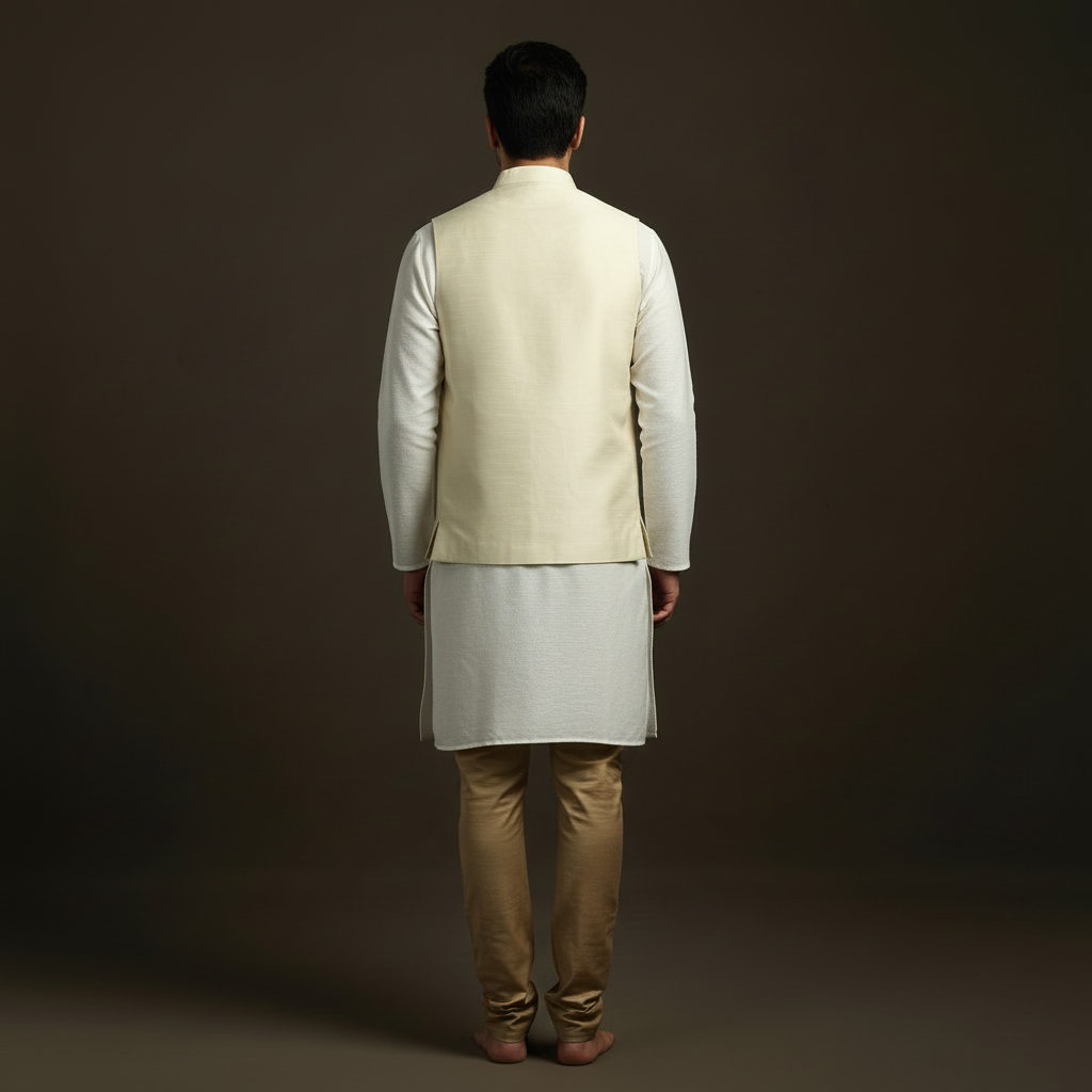 Slub silk men plain nehru jacket 03 - handcrafted