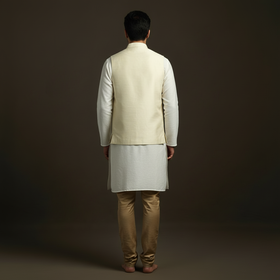 Slub silk men plain nehru jacket 03 - handcrafted