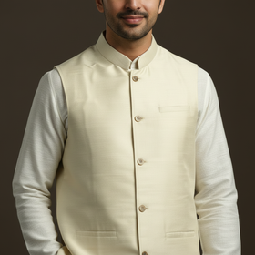 Slub silk men plain nehru jacket 03 - handcrafted