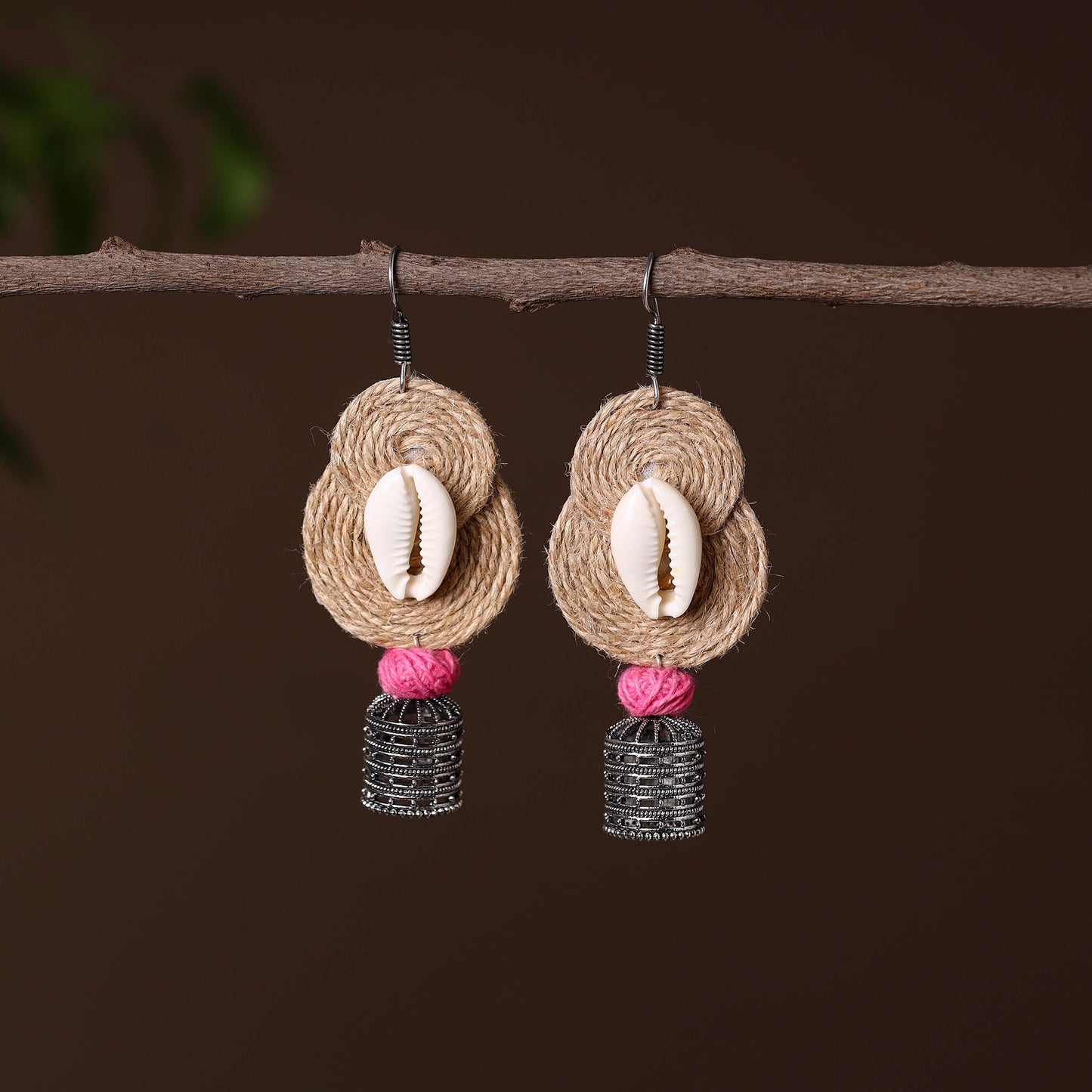 Beige - sonam german silver jute jhumki earrings