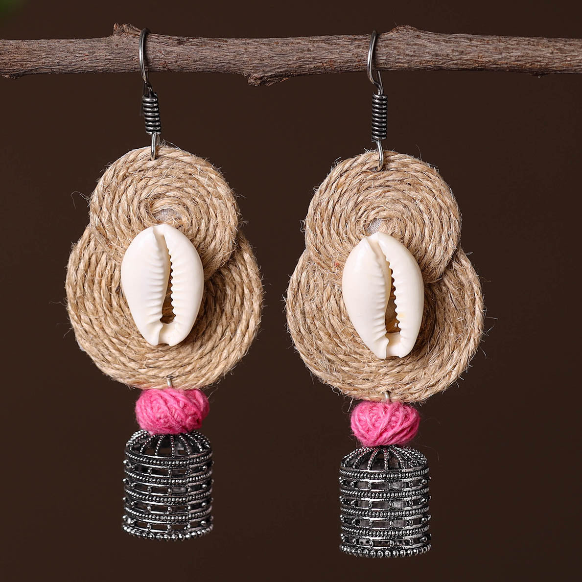 Beige - sonam german silver jute jhumki earrings