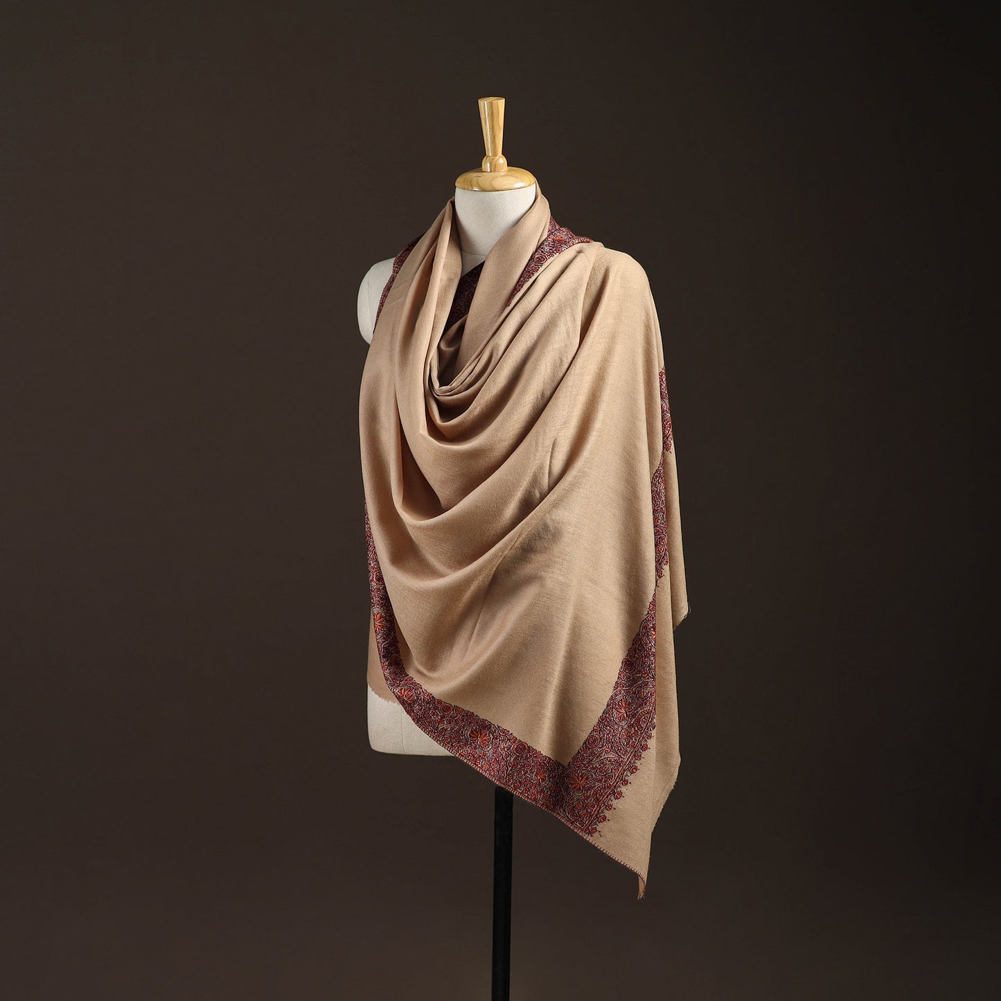 Beige - sozni hand embroidery merino wool handwoven