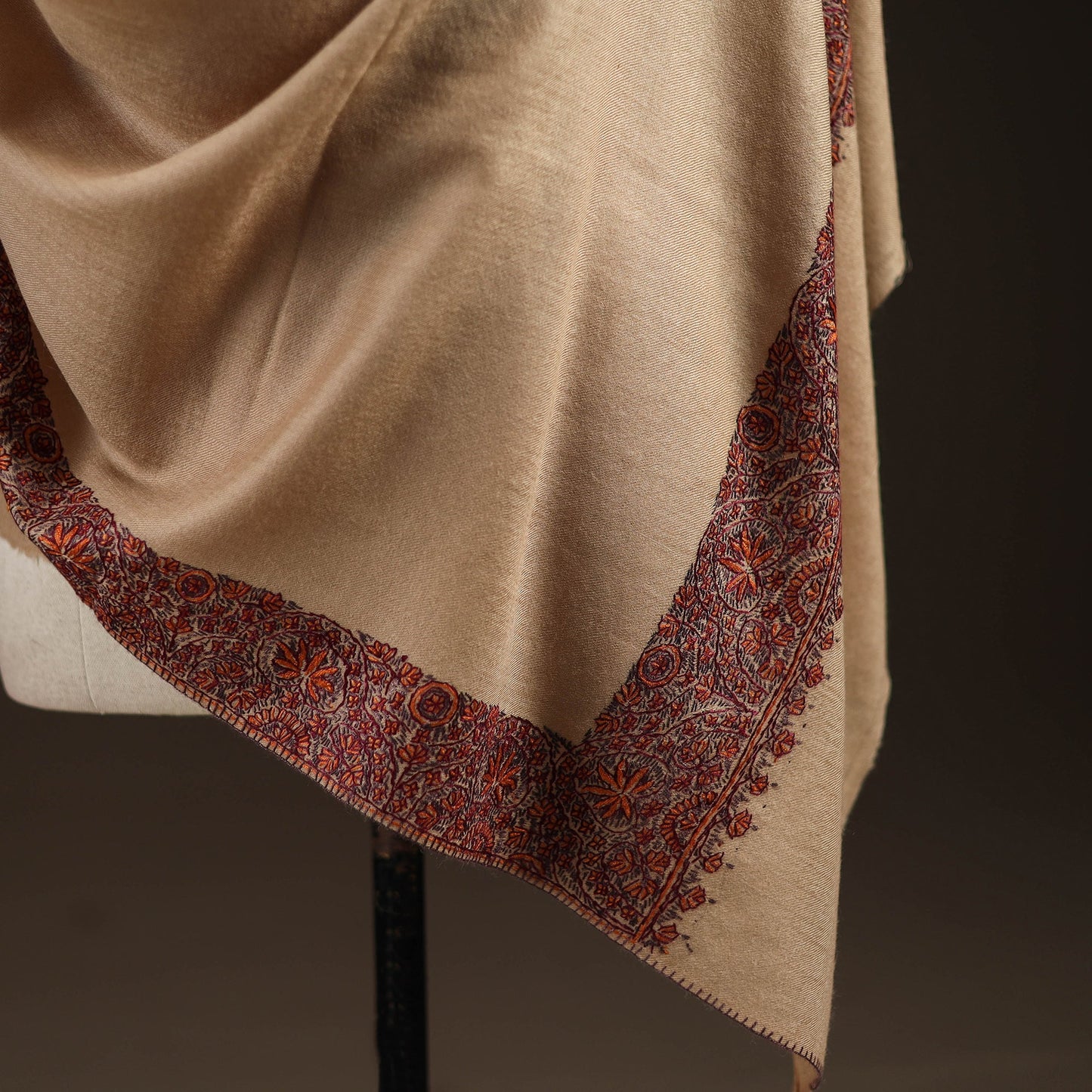 Beige - sozni hand embroidery merino wool handwoven