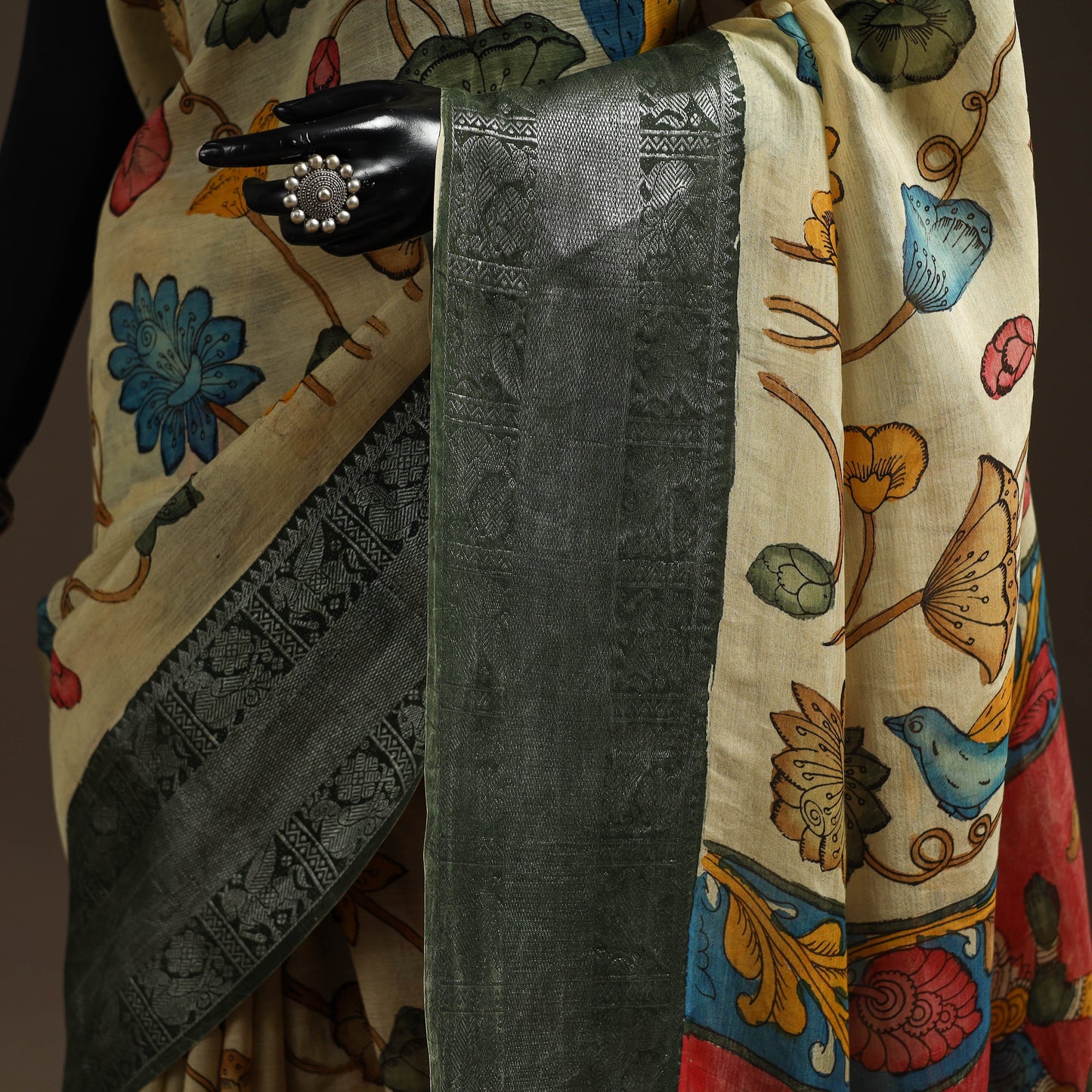 Srikalahasti handloom mangalagiri pattu silk handpainted
