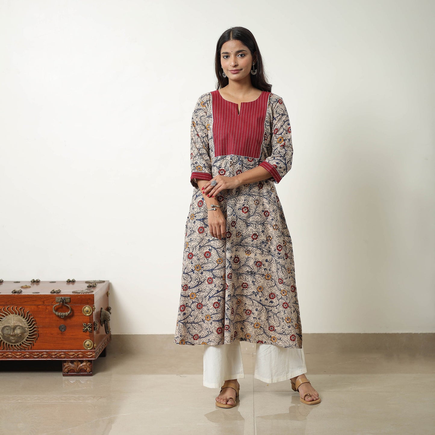 Beige - Straight Cotton Kalamkari Kurta 08