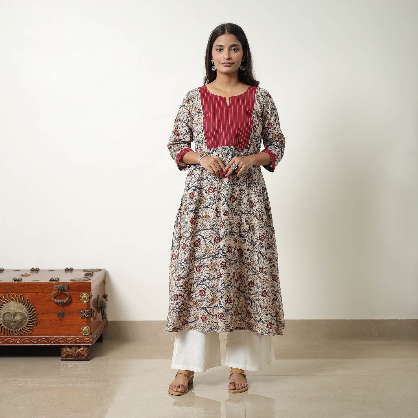 Beige - Straight Cotton Kalamkari Kurta 08