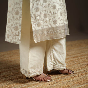 Beige - tanchoi silk cotton banarasi kurta set for women