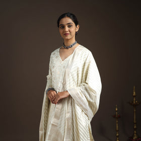 Beige - tanchoi silk cotton banarasi kurta set for women