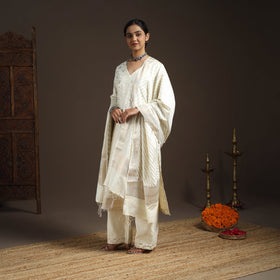 Beige - tanchoi silk cotton banarasi kurta set for women