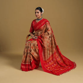 Beige Telia Rumal Handloom Cotton Pochampally Double Ikat Saree
