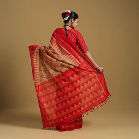 Beige Telia Rumal Handloom Cotton Pochampally Double Ikat Saree