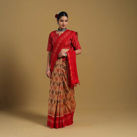 Beige Telia Rumal Handloom Cotton Pochampally Double Ikat Saree