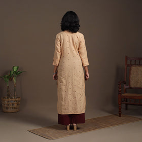 Beige Thread Buti Work Cotton Plain Kurta Set (Set of 2)