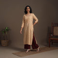 Beige Thread Buti Work Cotton Plain Kurta Set (Set of 2)